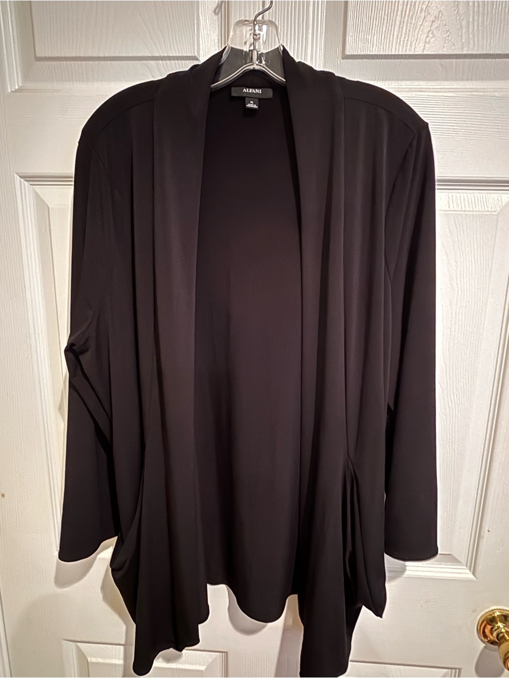 ALFANI XL Black Open Front Waterfall Cardigan - Lightweight Jersey, Long Sleeve,